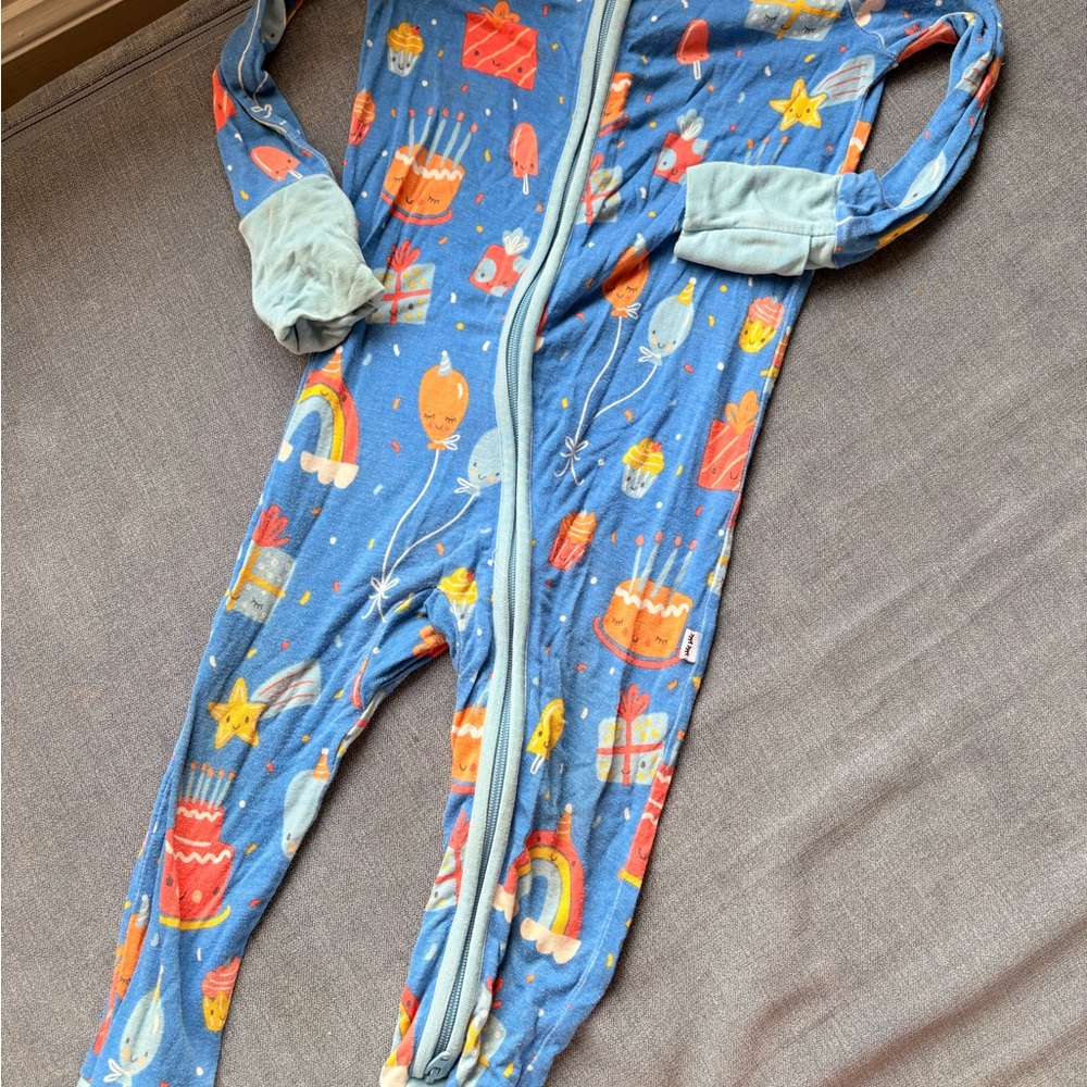 Little Sleepies Blue Zip-Front Pajama Set with Party Print